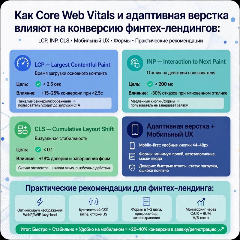 Почему Core Web Vitals и адаптивная верстка повышают конверсию финтех-лендингов