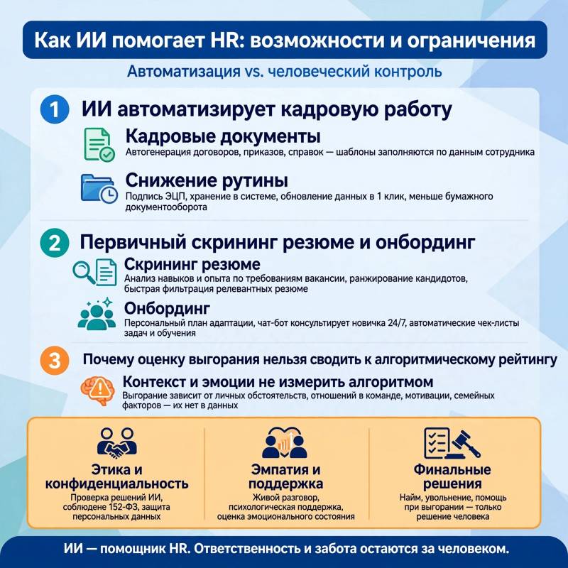 ИИ в кадровом делопроизводстве: скрининг, выгорание и адаптация сотрудников