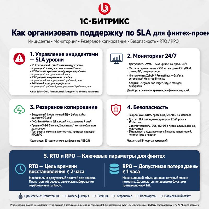 Техническая поддержка сайтов на Bitrix по договору SLA: как застраховать финтех-проект от простоев