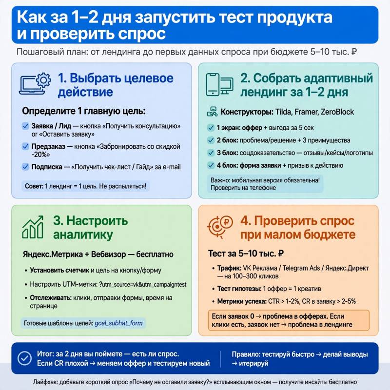 Как запустить адаптивный лендинг за 1–2 дня и проверить спрос без лишних расходов