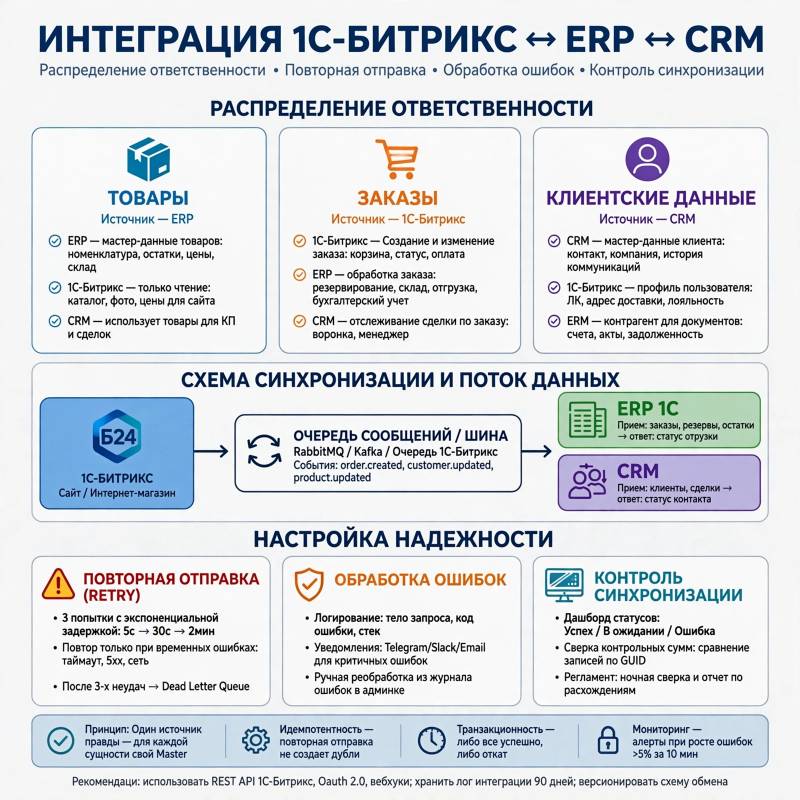Интеграция 1С-Битрикс с ERP и CRM: как не потерять данные при синхронизации